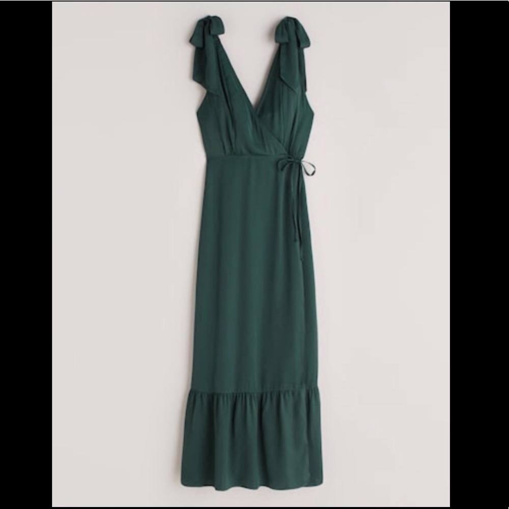 Dark Green Satin Wrap Front Dress NWT